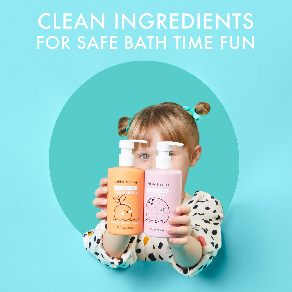 Dabble & Dollop Tangerine 3-in-1 Kids Body Wash, Shampoo & Bubble Bath – Tear-Free, Gentle, Vegan (10 oz x 2)