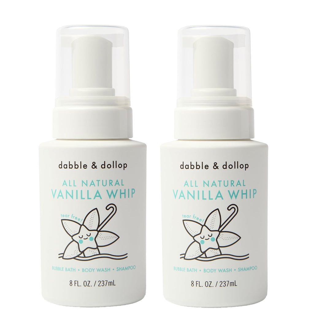 Dabble & Dollop All Natural Vanilla Whip 3-in-1 Bath Wash for Kids – Tear-Free, Vegan, Hypoallergenic (8 oz x 2)