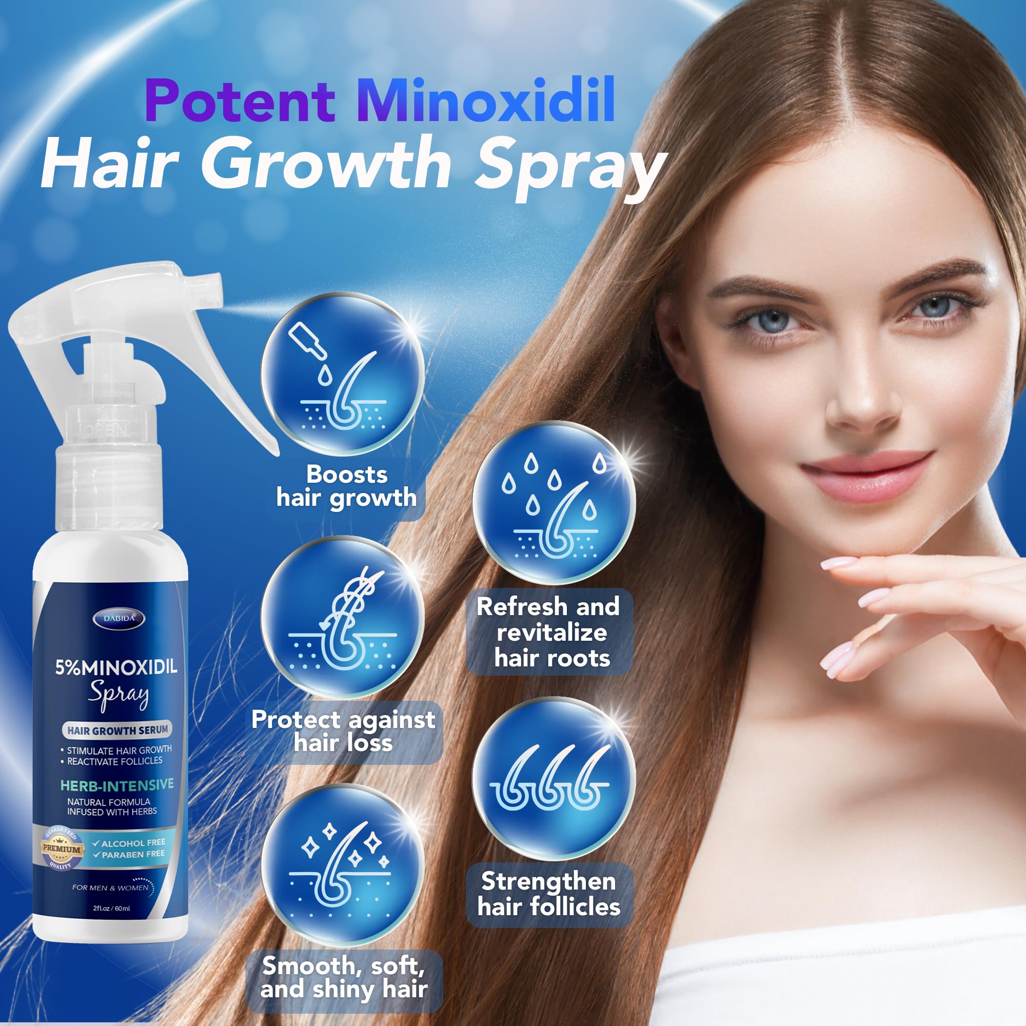 DABIDA 5% Minoxidil Spray for Men & Women – Hair Growth & Beard Growth, 3x60ml