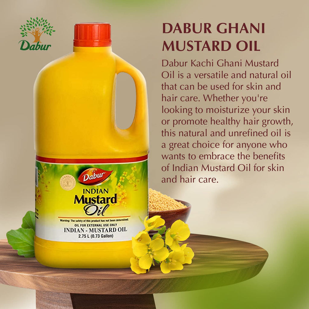 Dabur Kachi Ghani Mustard Oil – Unrefined Cold-Pressed Oil for Skin, Hair & Massage (2750 ml)