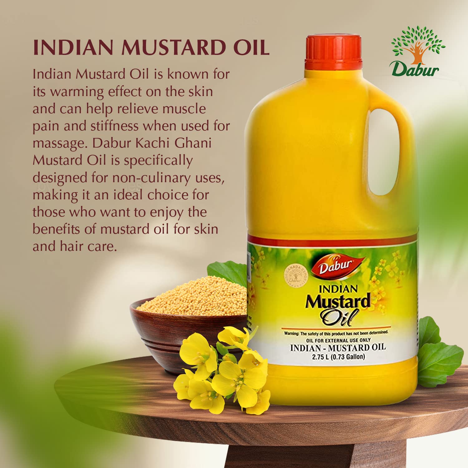 Dabur Kachi Ghani Mustard Oil – Unrefined Cold-Pressed Oil for Skin, Hair & Massage (2750 ml)