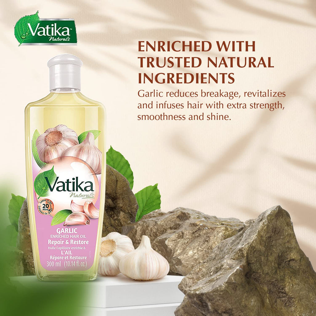 Dabur Vatika Naturals Enriched Hair Oil with Garlic – Moisturizing & Strengthening for Soft, Silky Hair