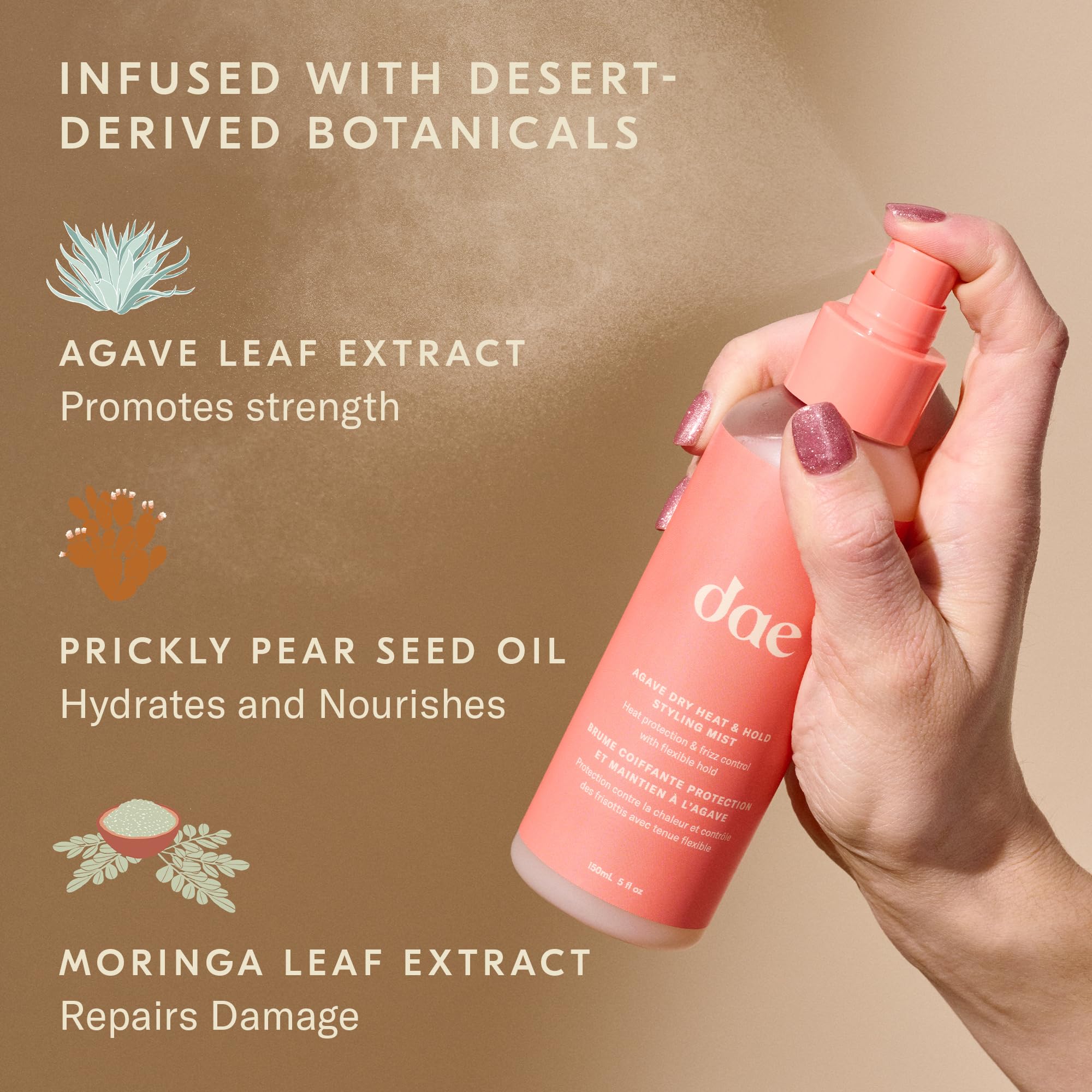 DAE Agave Dry Heat Protection Spray — Heat Protection Up to 450°F, Frizz Control & Light Hold (5 oz)