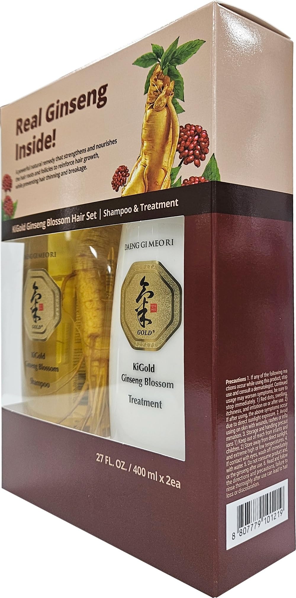 Daeng Gi Meo Ri Ki Gold Ginseng Blossom Hair Set - Shampoo and Treatment (400 ml each)