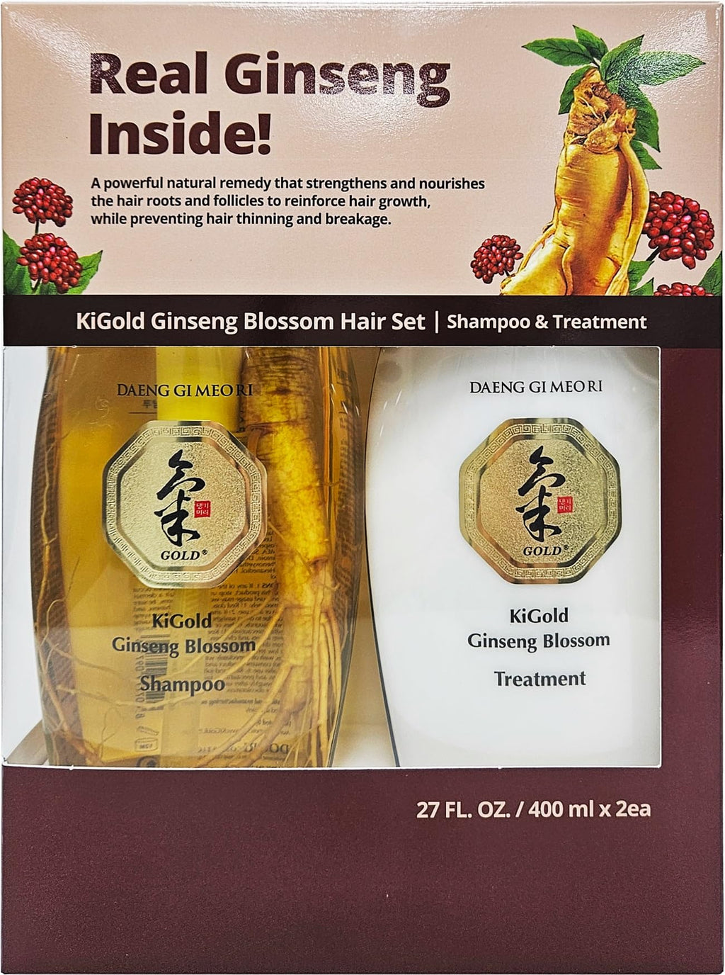 Daeng Gi Meo Ri Ki Gold Ginseng Blossom Hair Set - Shampoo and Treatment (400 ml each)