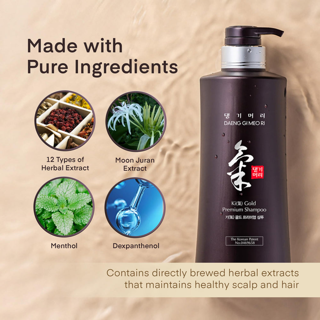 Daeng Gi Meo Ri Ki Gold Premium Shampoo – Hair Growth & Deep Moisture, No Artificial Color, 16.9 Fl Oz