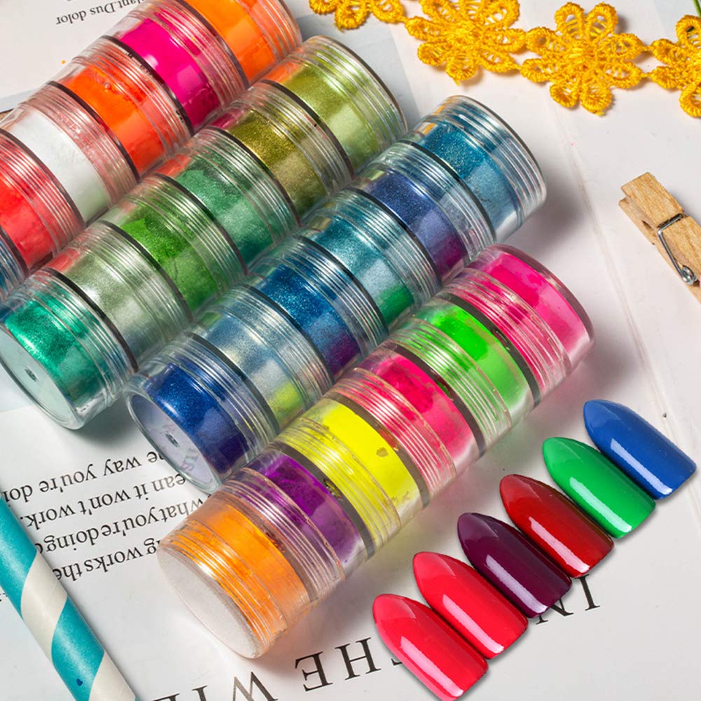 DAGEDA 24 Color Pigment Nail Powder Dust | Iridescent Glitter, Ultrafine Pearlescent Glow for UV Gel, Acrylic, and Nail Art