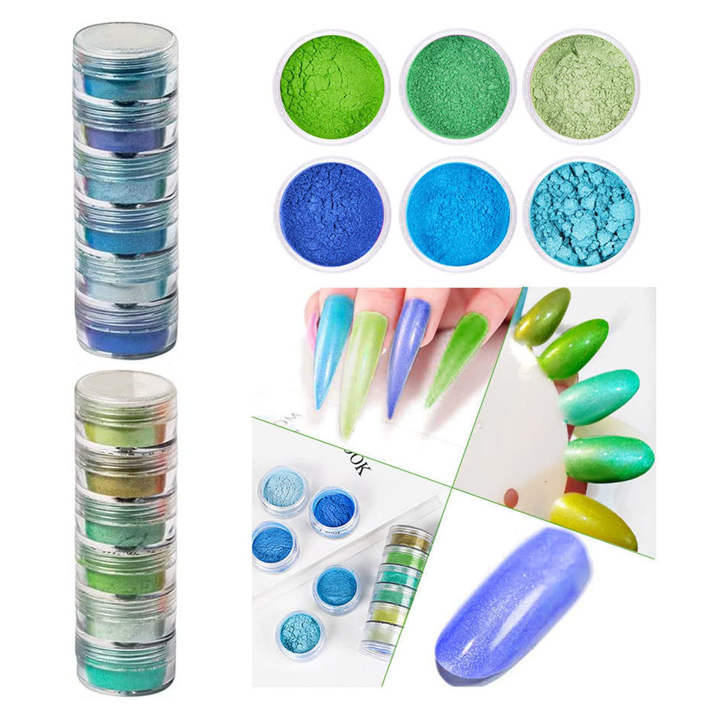 DAGEDA 24 Color Pigment Nail Powder Dust | Iridescent Glitter, Ultrafine Pearlescent Glow for UV Gel, Acrylic, and Nail Art