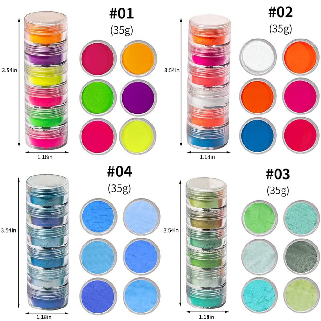 DAGEDA 24 Color Pigment Nail Powder Dust | Iridescent Glitter, Ultrafine Pearlescent Glow for UV Gel, Acrylic, and Nail Art
