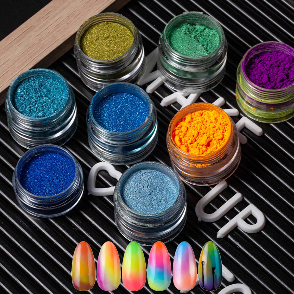DAGEDA 24 Color Pigment Nail Powder Dust | Iridescent Glitter, Ultrafine Pearlescent Glow for UV Gel, Acrylic, and Nail Art