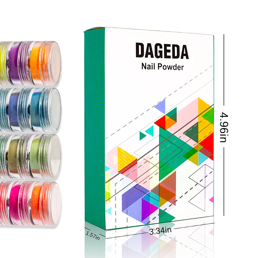 DAGEDA 24 Color Pigment Nail Powder Dust | Iridescent Glitter, Ultrafine Pearlescent Glow for UV Gel, Acrylic, and Nail Art