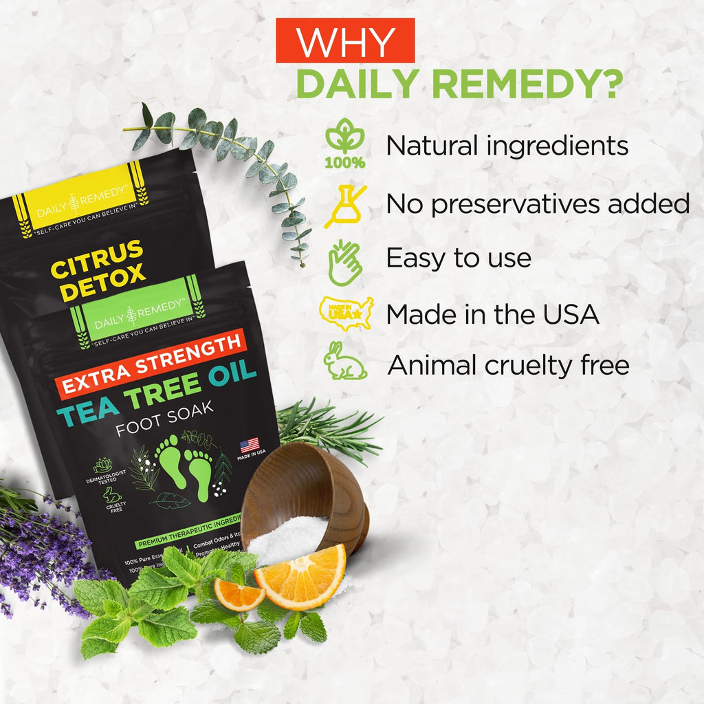 DAILY REMEDY 4-Pack Foot Soak Set – Extra Strength Tea Tree Oil & Citrus Detox | Made in USA