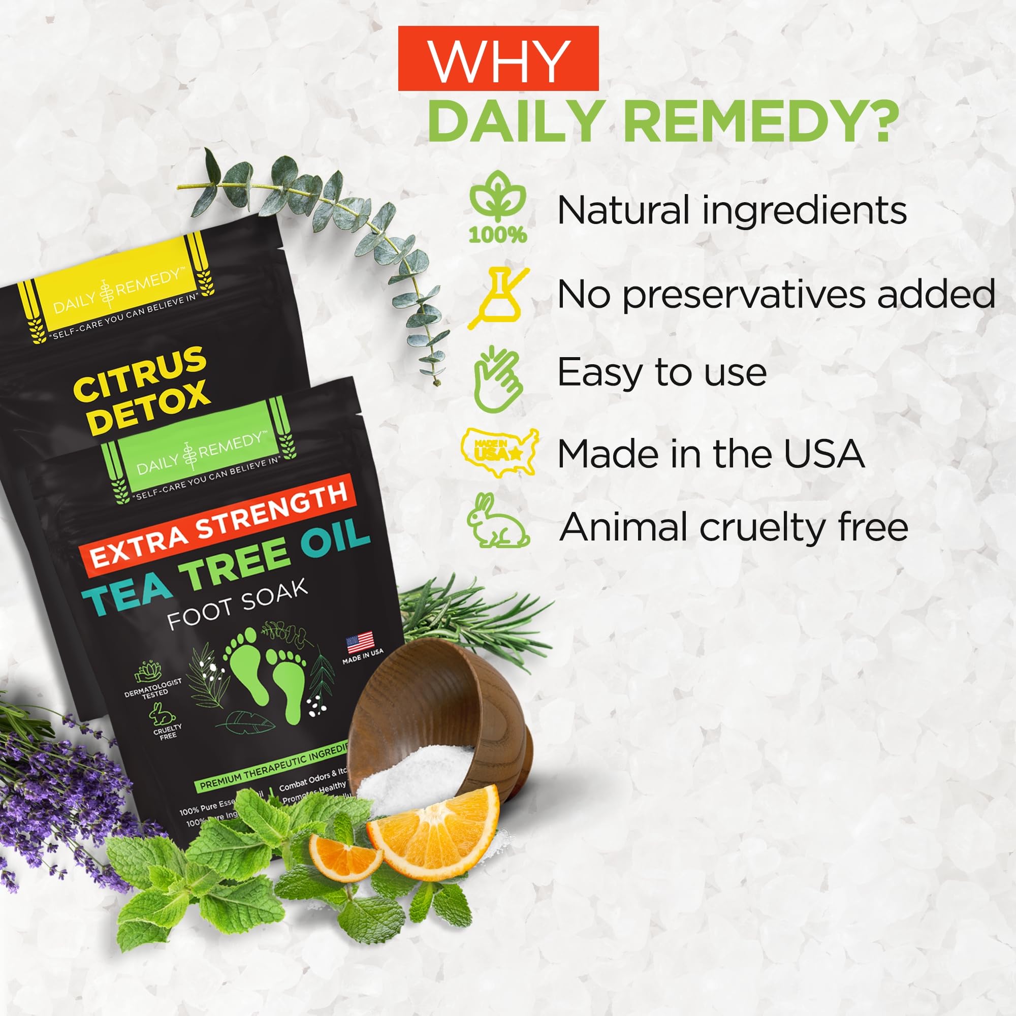 DAILY REMEDY 4-Pack Foot Soak Set – Extra Strength Tea Tree Oil & Citrus Detox | Made in USA