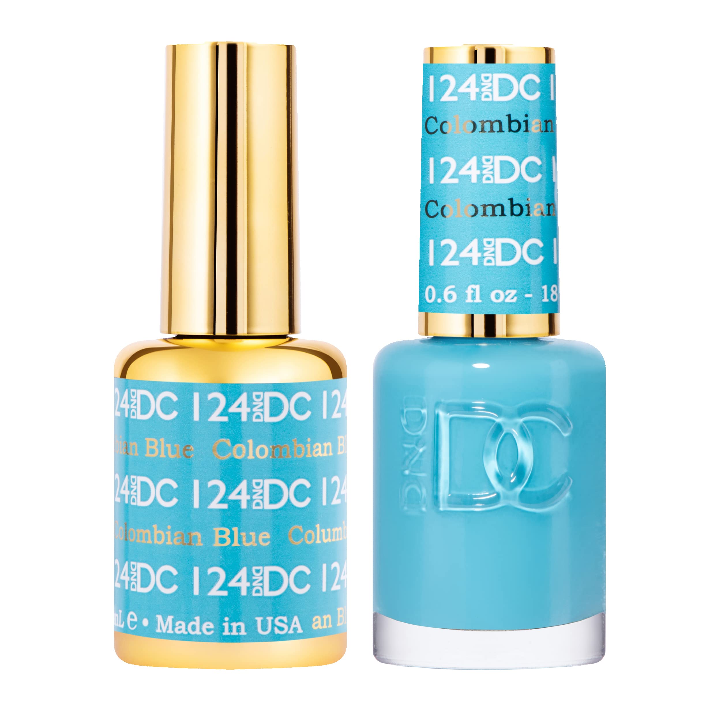 DAISY DND DC Gel Polish Set – Blue Collection, 124 Columbian Blue, UV/LED Gel Polish + Air Dry Lacquer, 0.5 Fl Oz