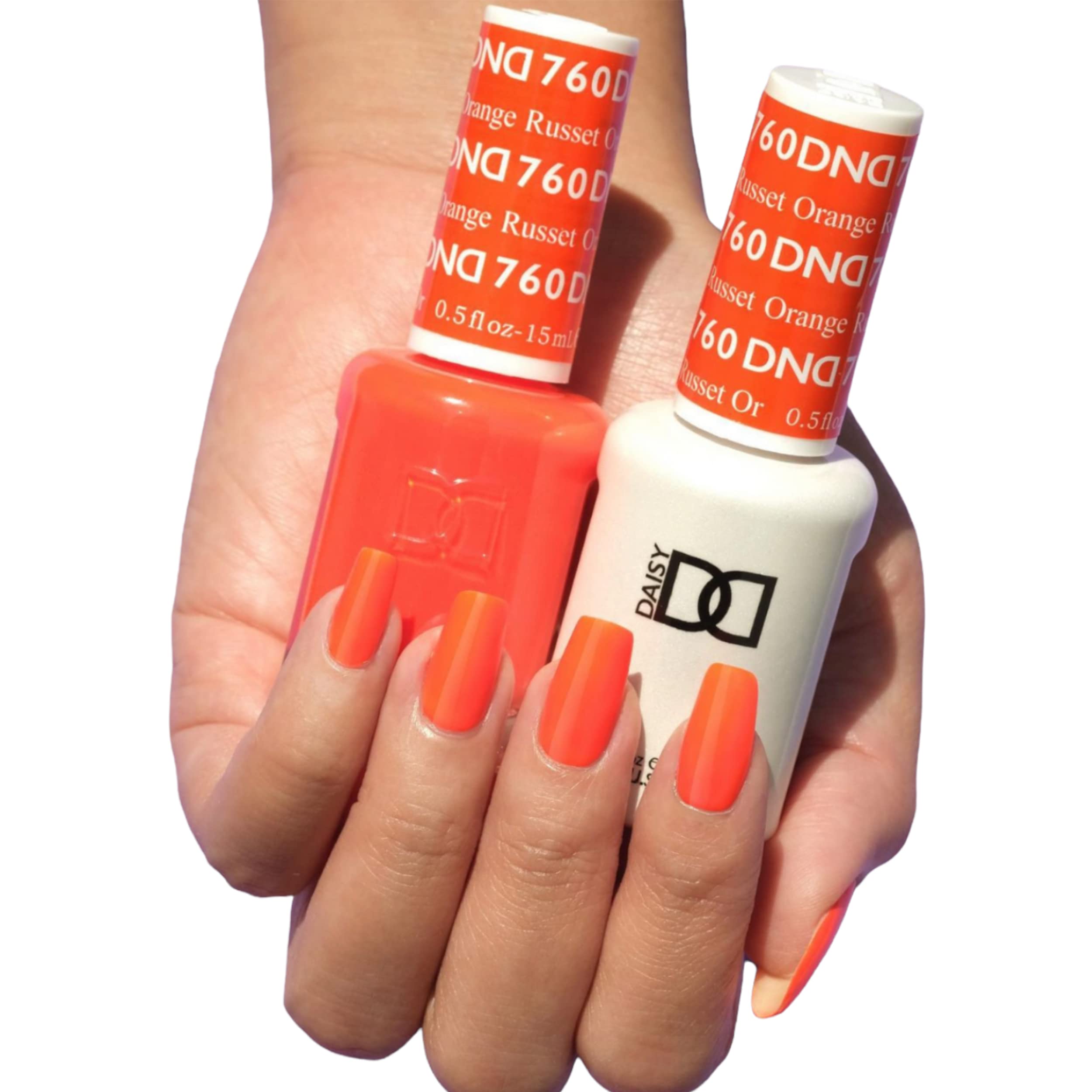 Daisy DND Gel Polish Set, Orange Collection – Russet Orange #760, Gel Polish + Matching Lacquer Duo, 0.5 fl oz each