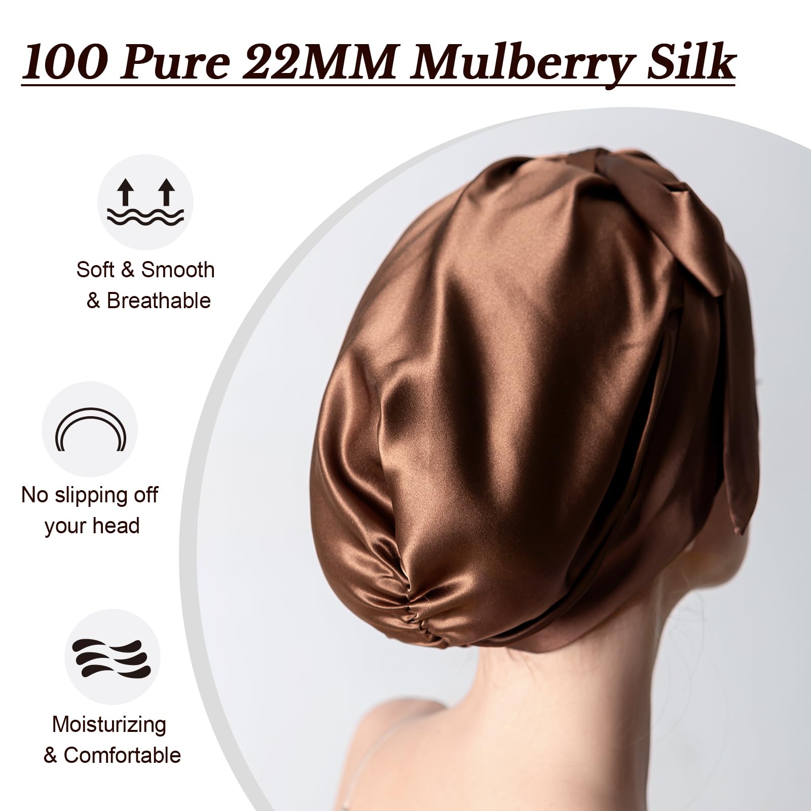 DAISYSILK 100% Mulberry Silk Bonnet for Sleeping – 22 Momme Grade-6A Hair Wrap