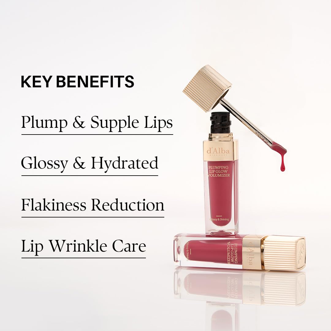 d'alba Piedmont Plumping Lip Glow Mood Volumizer – Hydrating Lip Plumper with Vegan Ceramide & Vitamin C & E, Feeble Pink (0.17 oz)