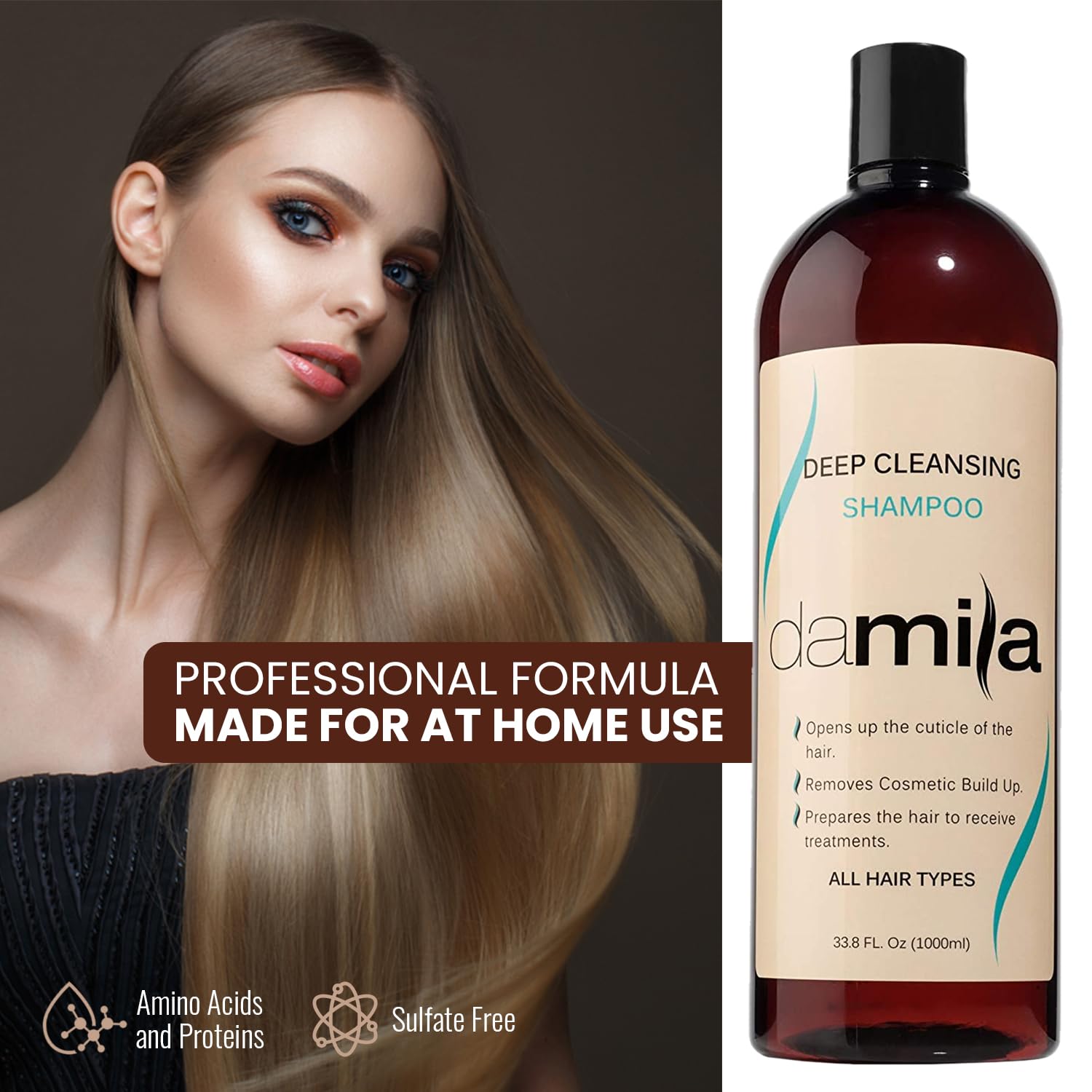 Damila Deep Cleansing Shampoo – Clarifying Shampoo for All Hair Types | Degreases, Removes Residue & Product Build-Up | Preps Hair for Keratin Treatment – 33.9 oz