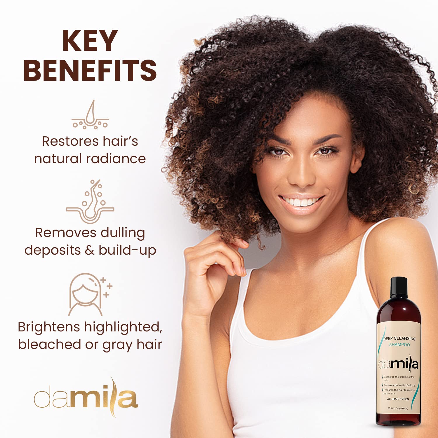 Damila Deep Cleansing Shampoo – Clarifying Shampoo for All Hair Types | Degreases, Removes Residue & Product Build-Up | Preps Hair for Keratin Treatment – 33.9 oz