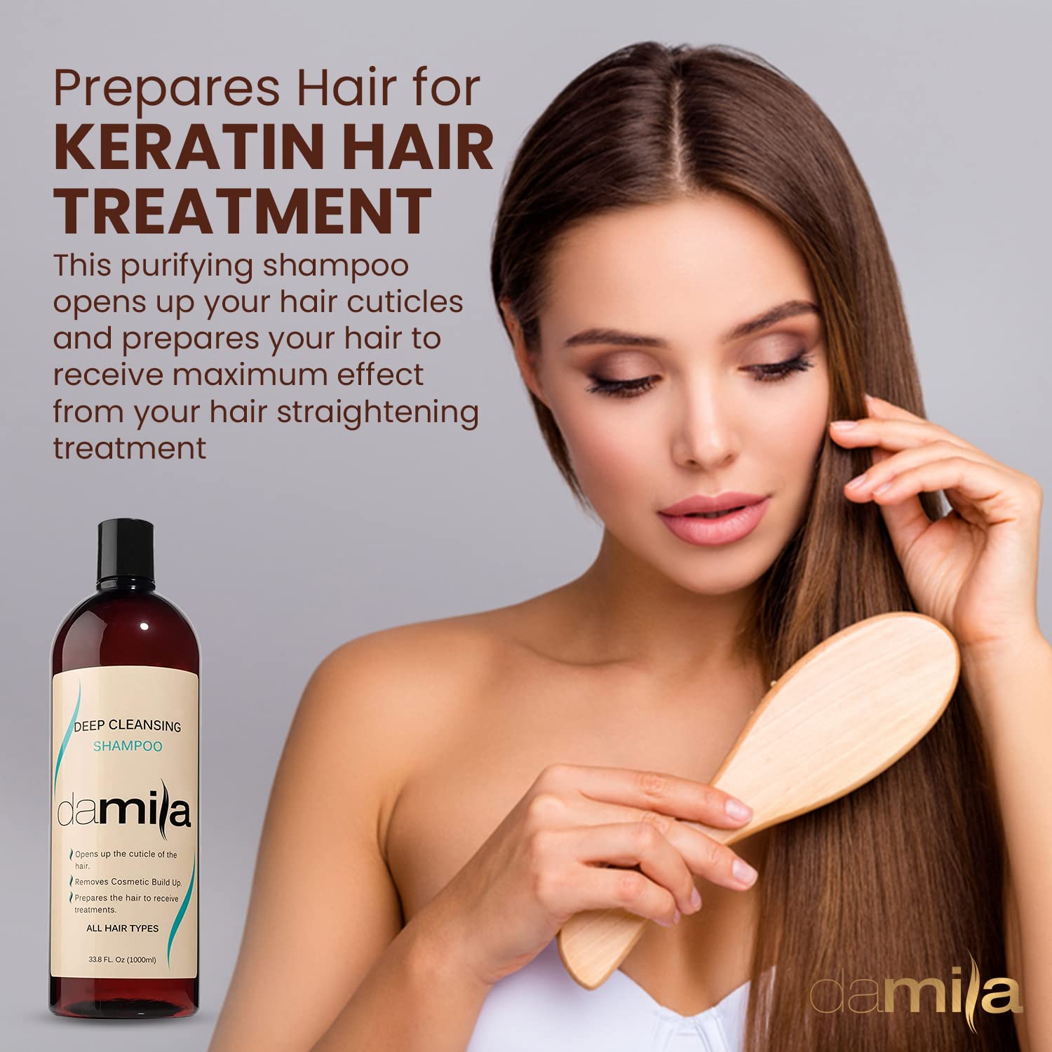 Damila Deep Cleansing Shampoo – Clarifying Shampoo for All Hair Types | Degreases, Removes Residue & Product Build-Up | Preps Hair for Keratin Treatment – 33.9 oz