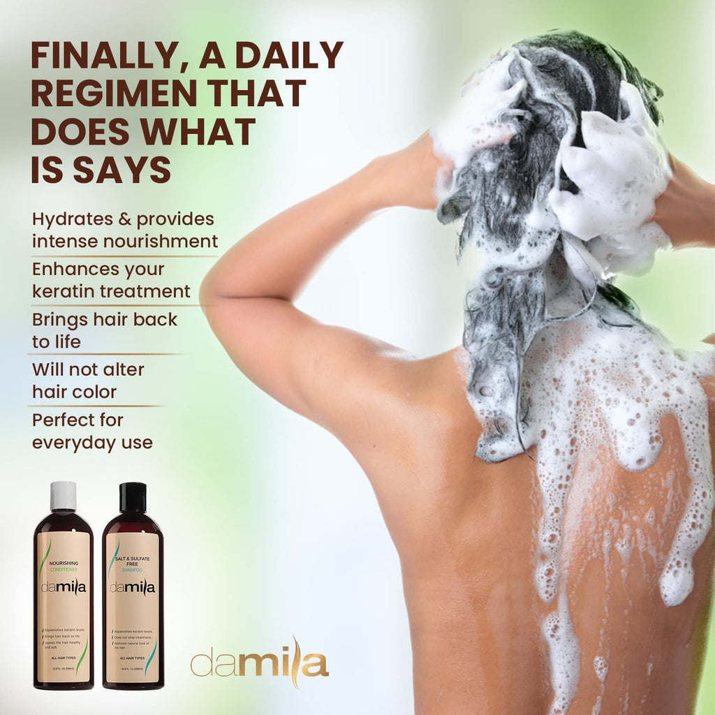 Damila Salt & Sulfate Free Shampoo & Conditioner for Keratin & Color-Treated Hair – Professional Keratin Value Pack (16.9 oz)