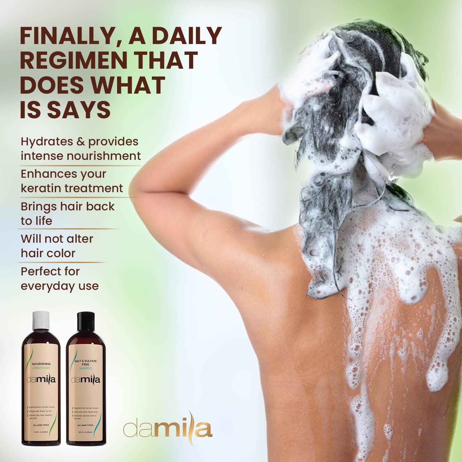 Damila Salt & Sulfate Free Shampoo & Conditioner for Keratin & Color-Treated Hair – Professional Keratin Value Pack (16.9 oz)