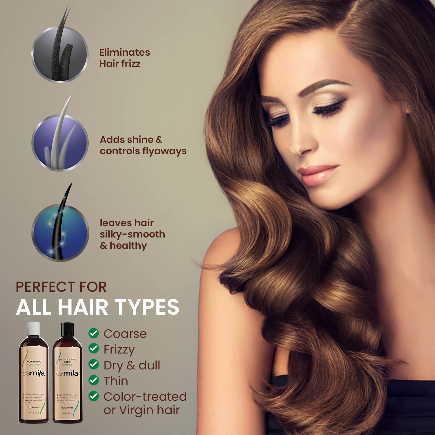 Damila Salt & Sulfate Free Shampoo & Conditioner for Keratin & Color-Treated Hair – Professional Keratin Value Pack (16.9 oz)