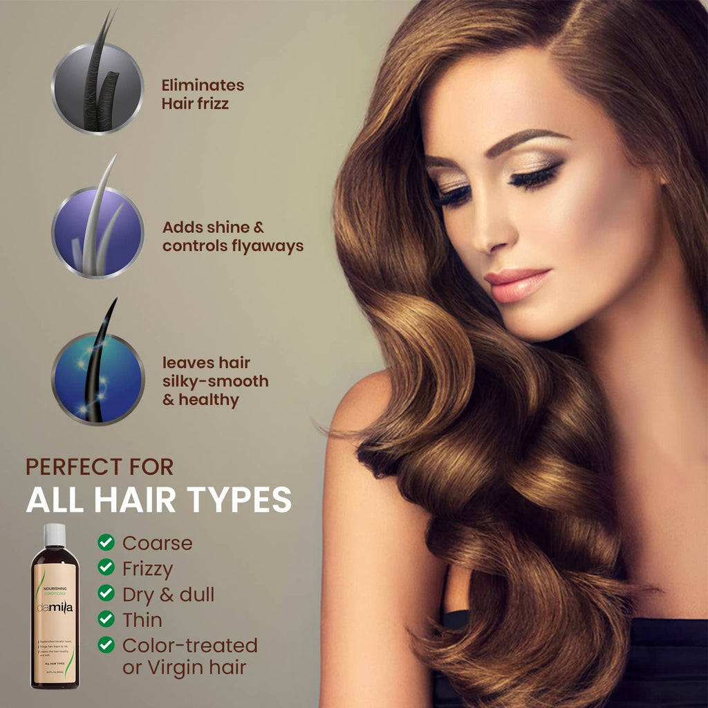 Damila Nourishing Conditioner with Keratin & Aloe Vera – For Damaged, Frizzy, Curly & Dry Hair (16.9 oz)