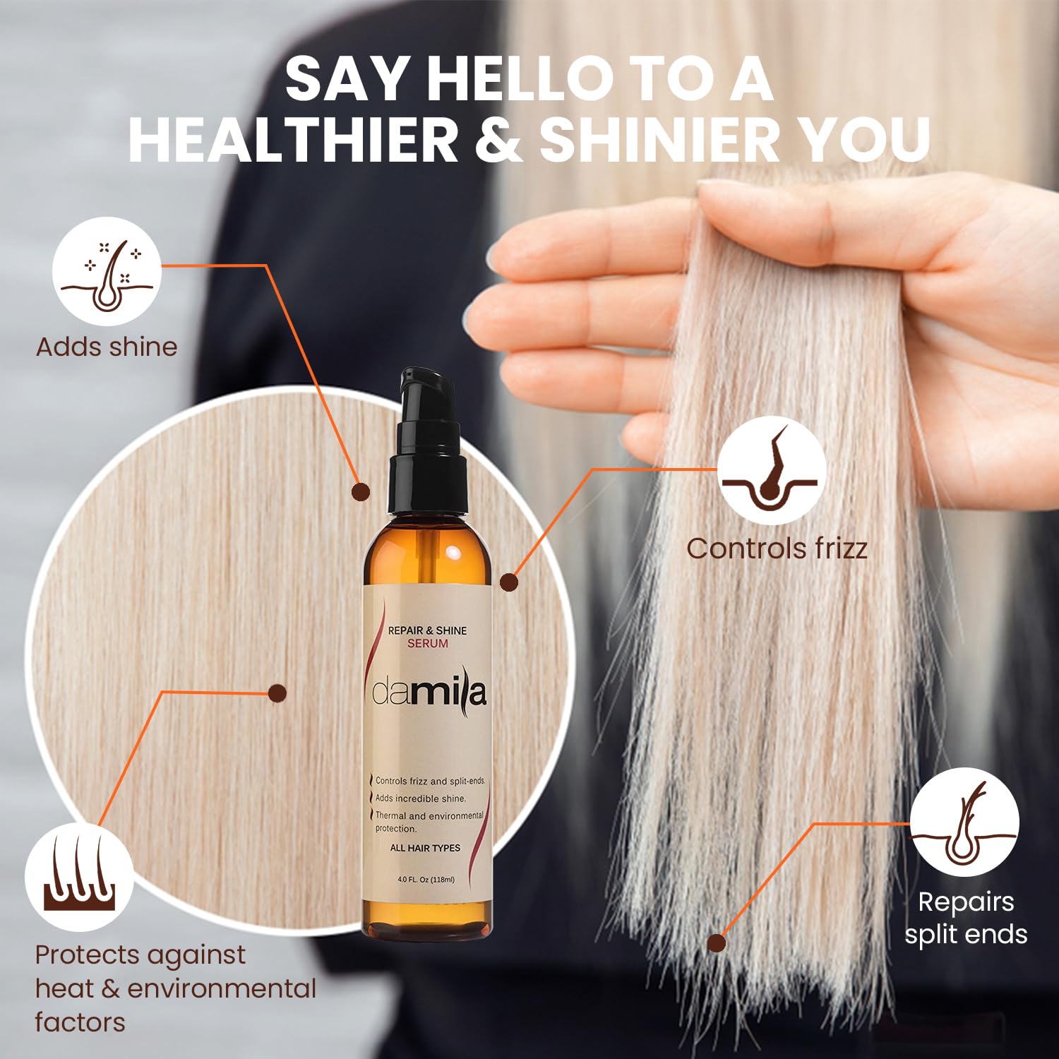 damila Repair & Shine Serum – Split End Repair & Frizz Control (4.1 Fl Oz)