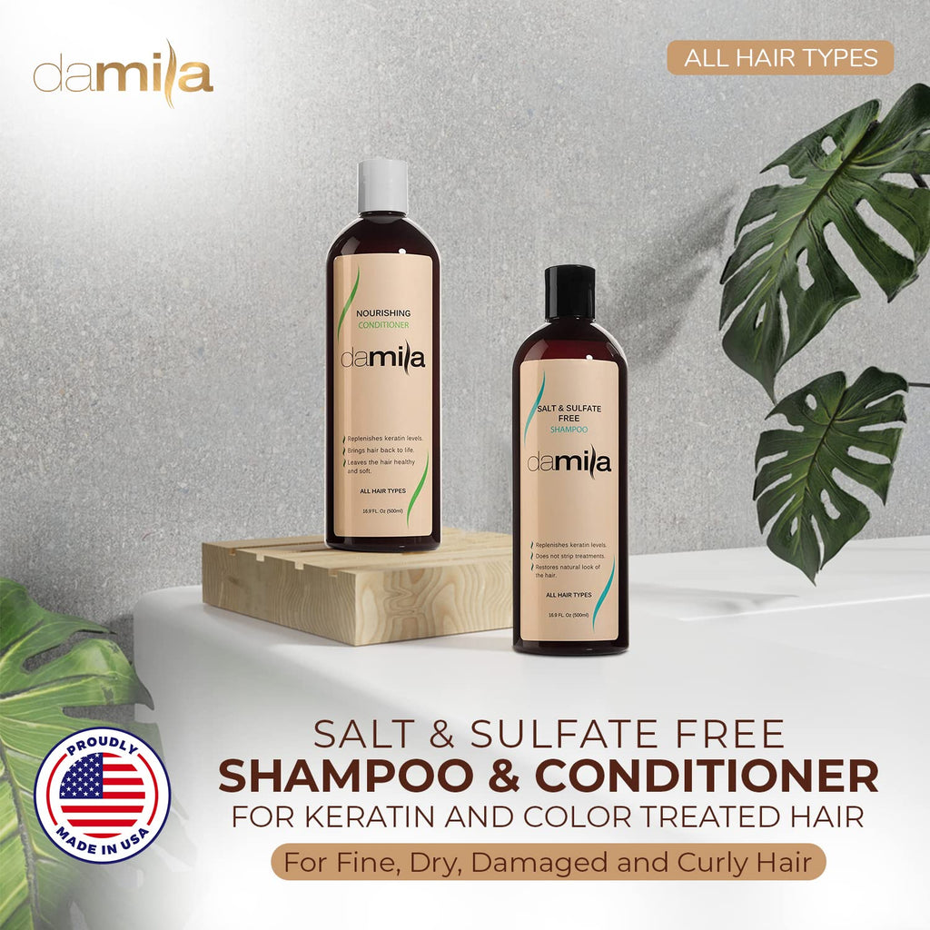 Damila Salt & Sulfate Free Shampoo & Conditioner for Keratin & Color-Treated Hair – Professional Keratin Value Pack (16.9 oz)