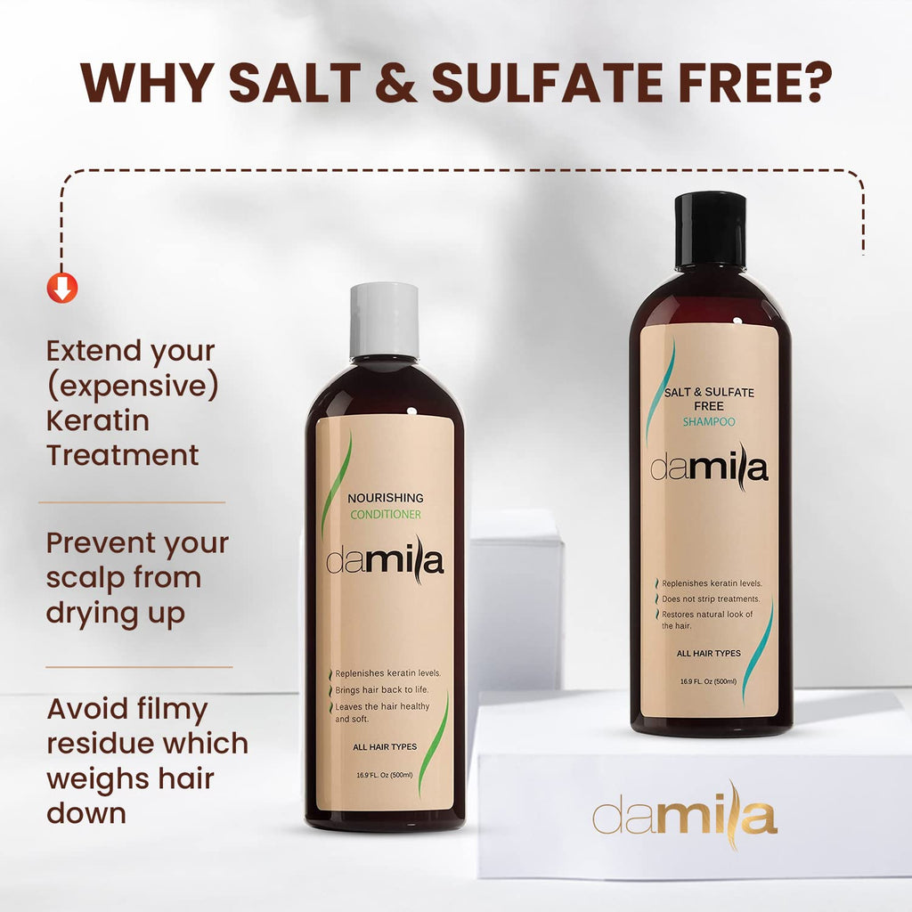 Damila Salt & Sulfate Free Shampoo & Conditioner for Keratin & Color-Treated Hair – Professional Keratin Value Pack (16.9 oz)