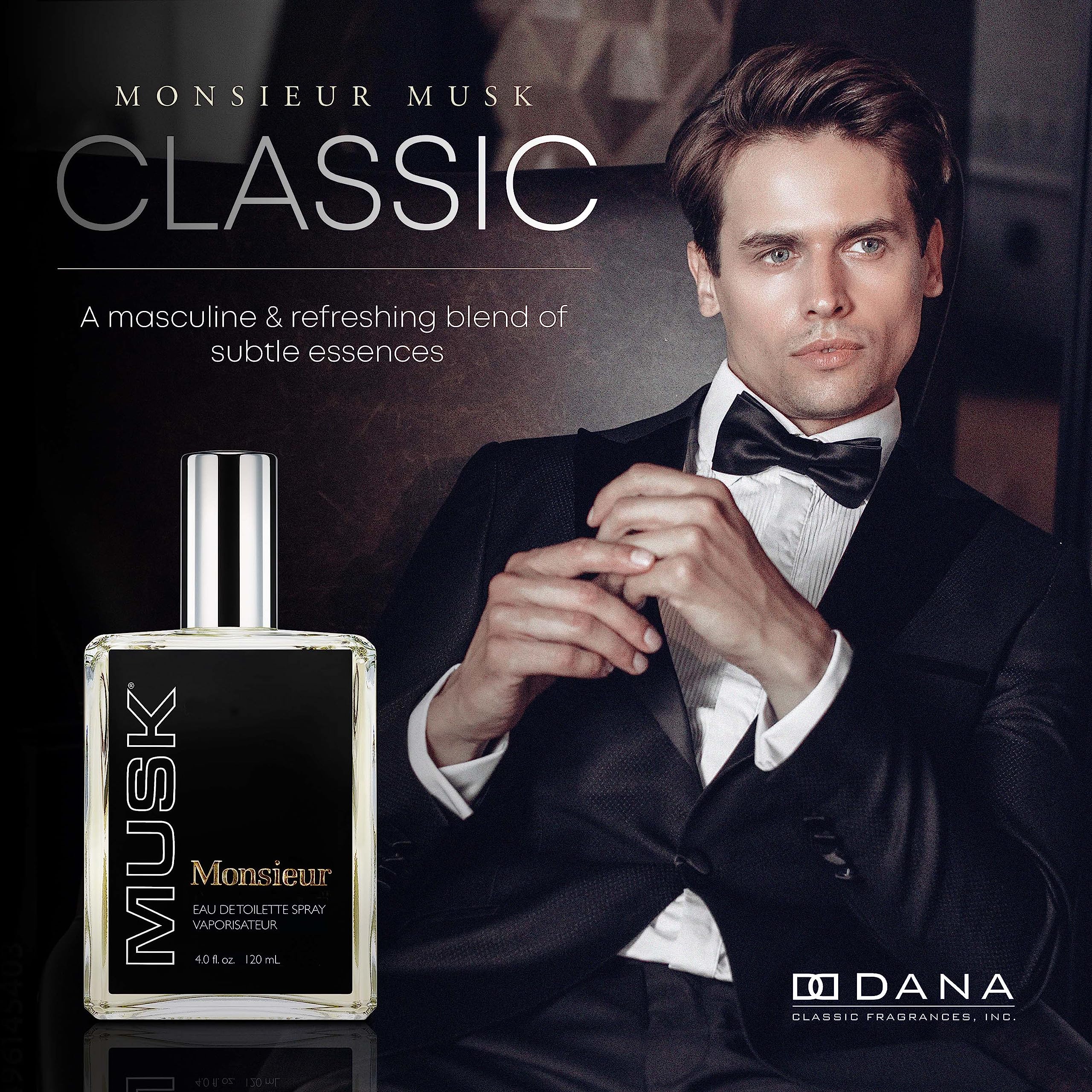 Dana Monsieur Musk EDT Spray for Men – 4 oz | Fresh Green Musk with Woody Spices