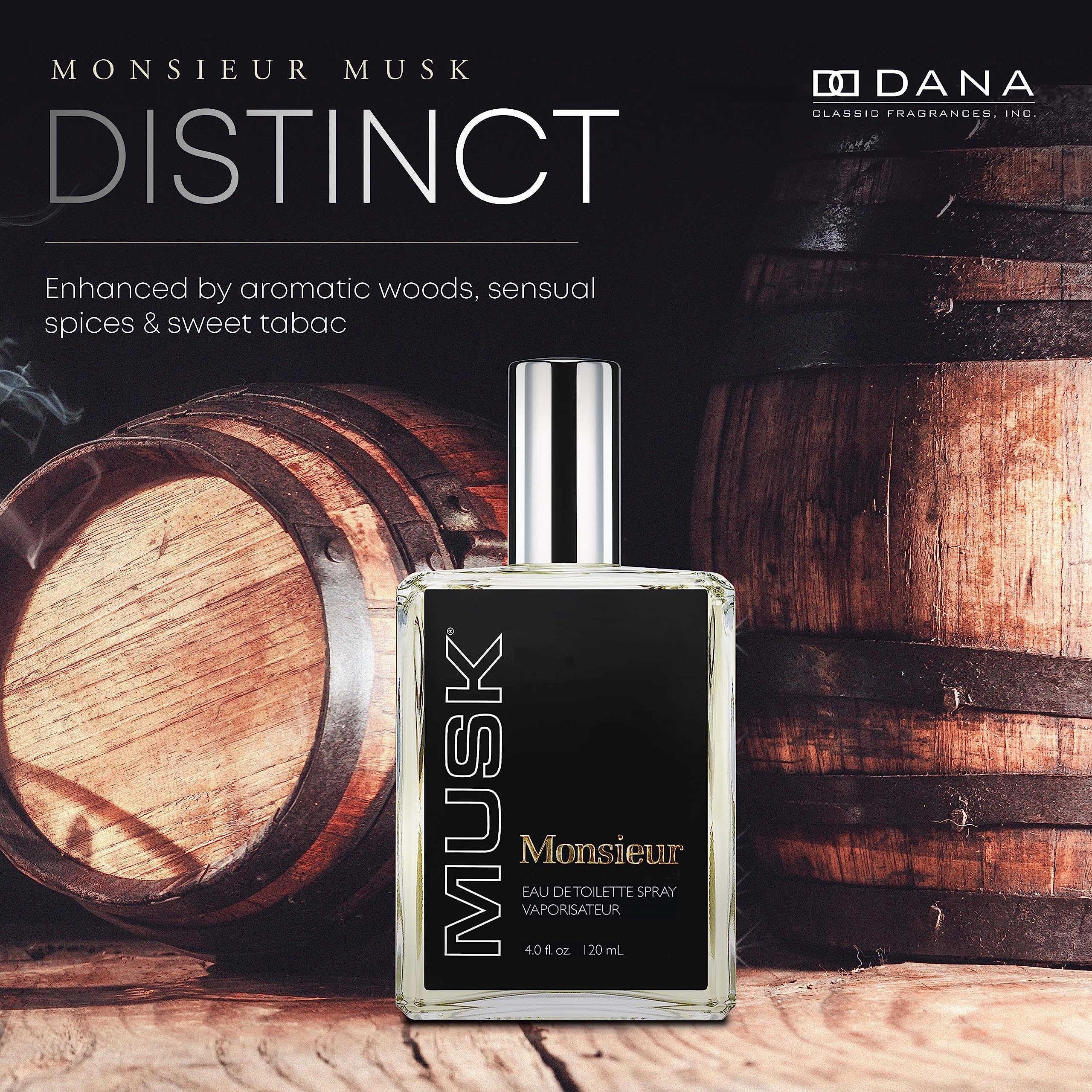 Dana Monsieur Musk EDT Spray for Men – 4 oz | Fresh Green Musk with Woody Spices
