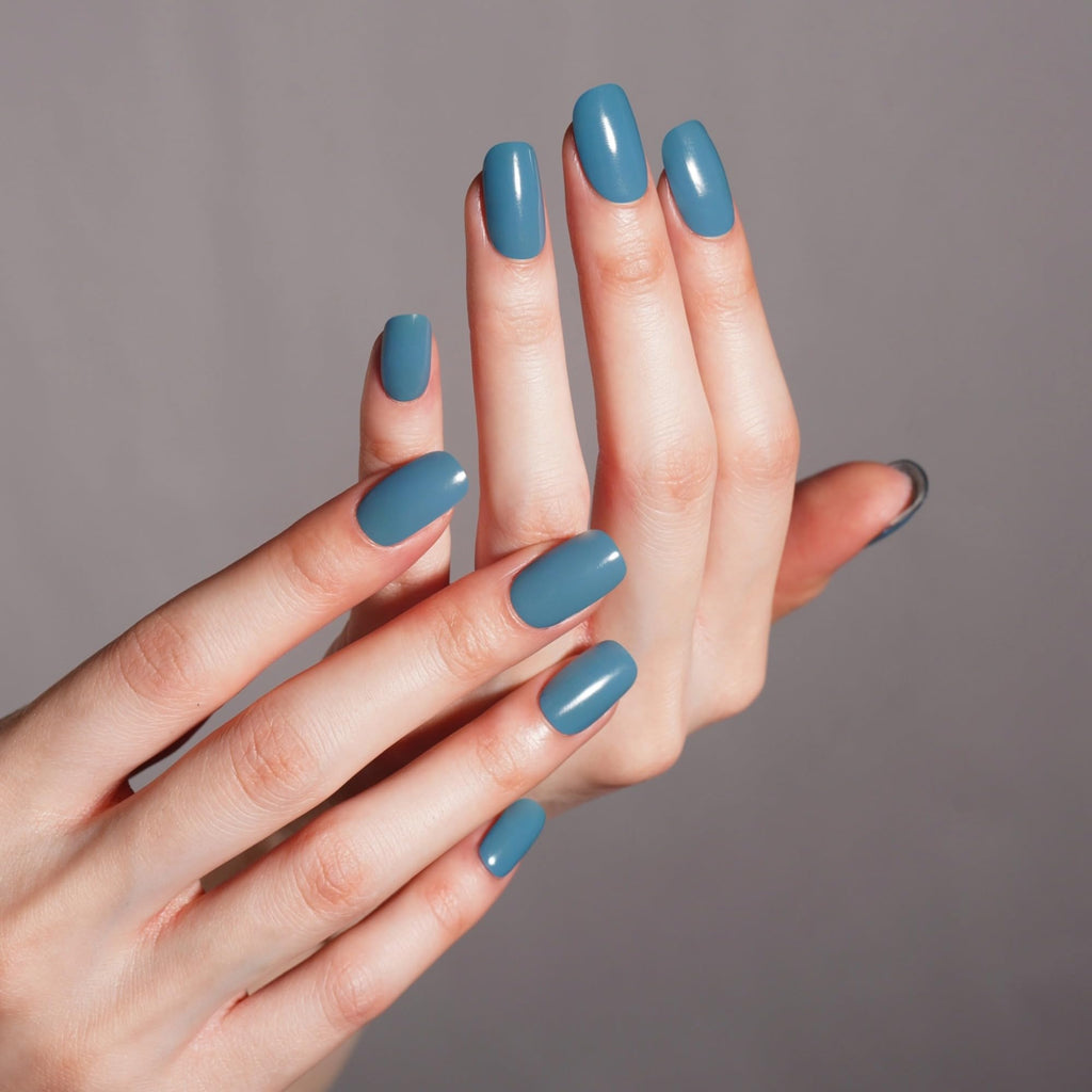 DANNI & TONI Indigo Semi-Cured Gel Nail Strips - Blue Glossy Nail Wraps (28 pcs)