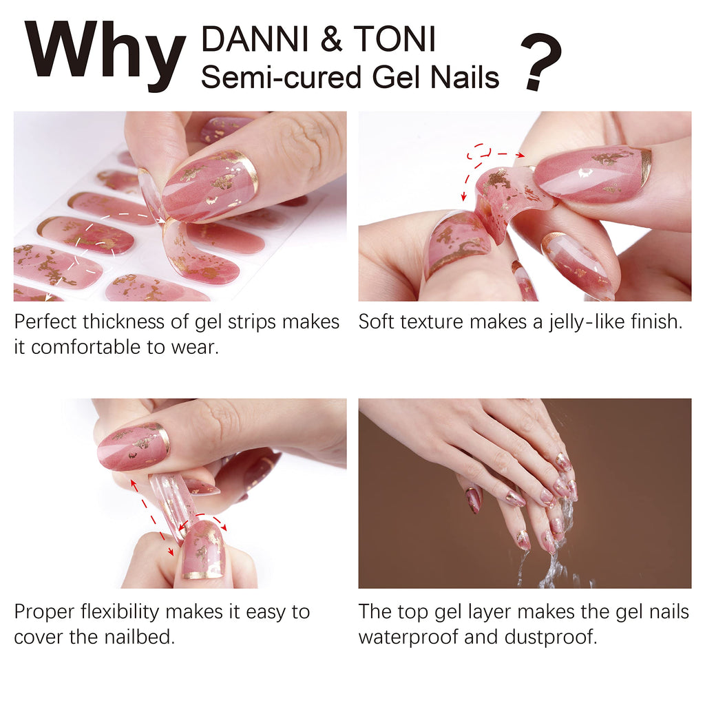 DANNI & TONI Semi Cured Gel Nail Strips – Glitter French Line (Chic) | 28 Stickers