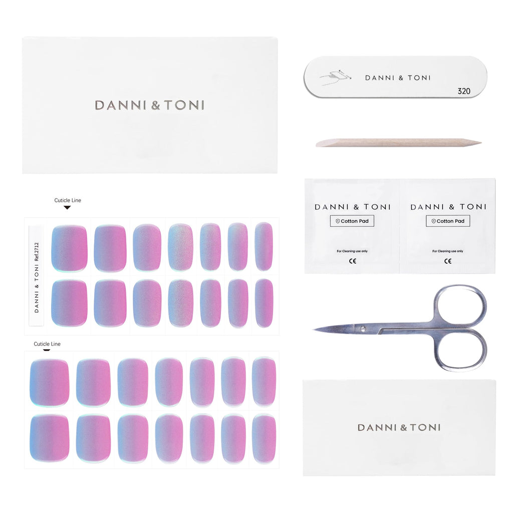 DANNI & TONI Chrome Dream Semi-Cured Gel Nail Strips – Holographic Aurora Nails, 28 Stickers
