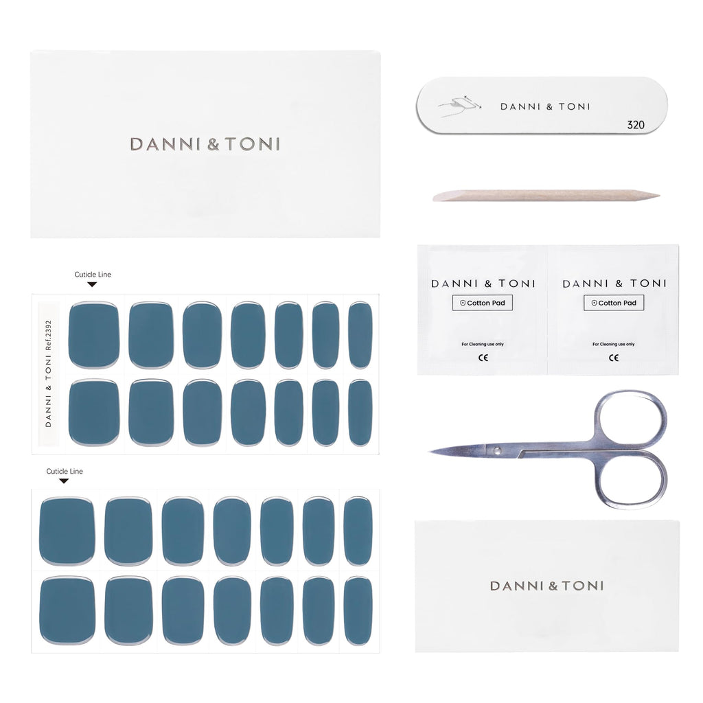 DANNI & TONI Indigo Semi-Cured Gel Nail Strips - Blue Glossy Nail Wraps (28 pcs)