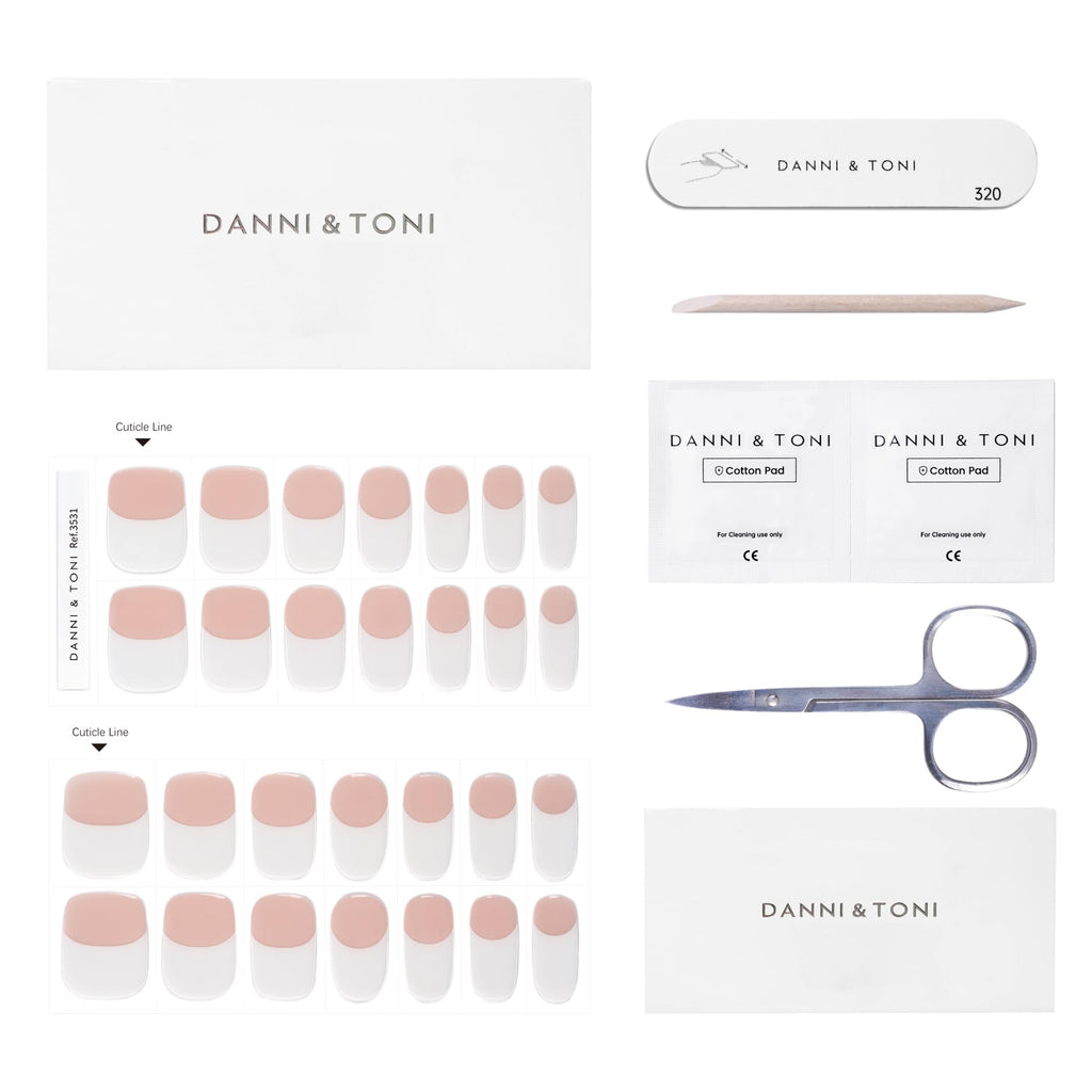 DANNI & TONI Semi Cured Gel Nail Strips - Classic French White Tips