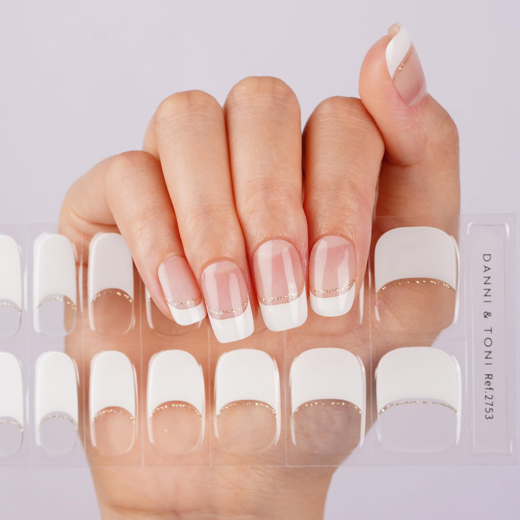 DANNI & TONI Semi Cured Gel Nail Strips – Glitter French Line (Chic) | 28 Stickers