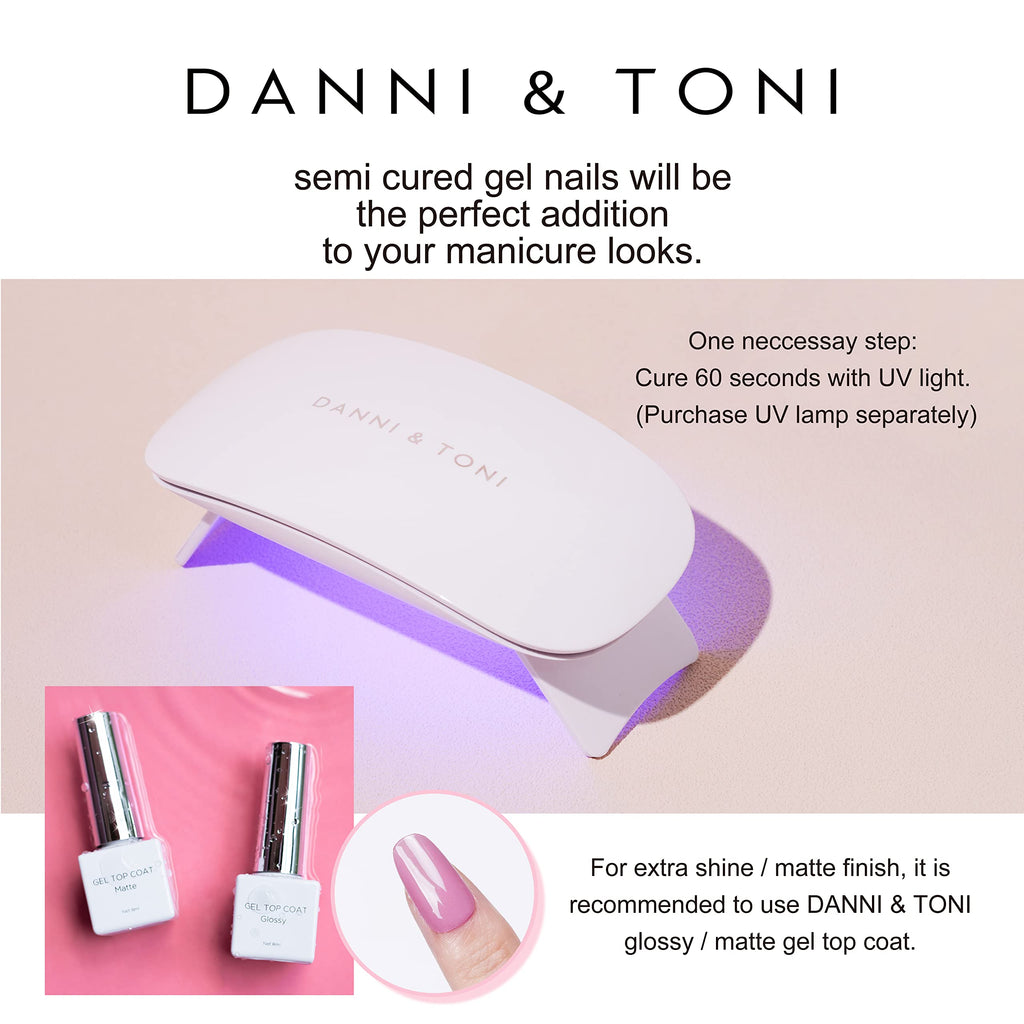 DANNI & TONI Semi-Cured Gel Nail Strips – Translucent Pink Ombre Glitter (In The Mood for Love) – 28 pcs
