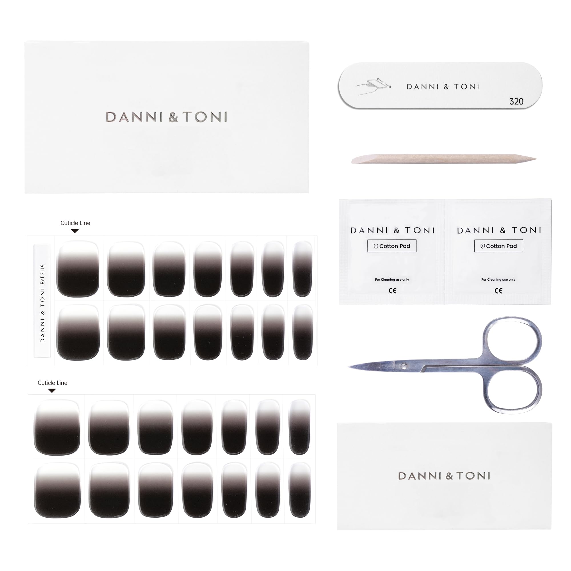 DANNI & TONI Semi Cured Gel Nail Strips – Black Transparent Ombre