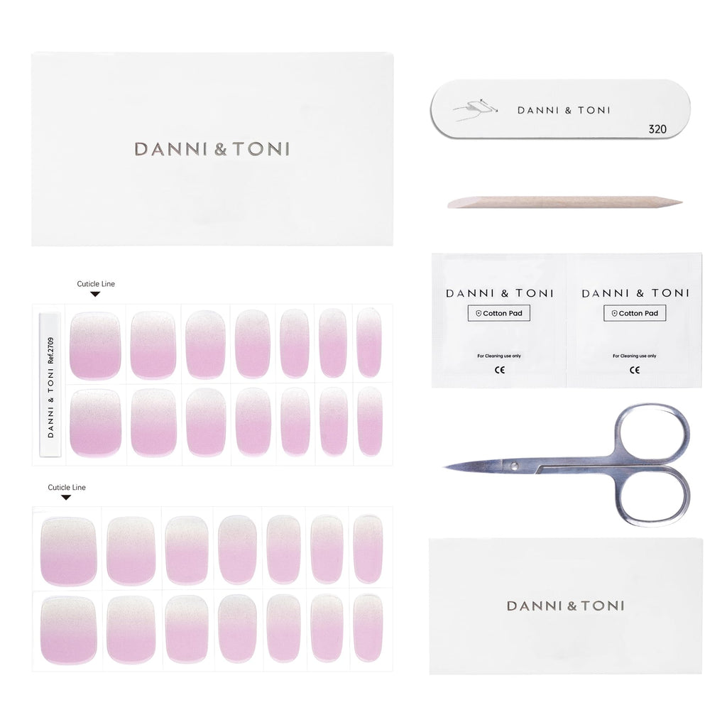 DANNI & TONI Semi-Cured Gel Nail Strips – Lavender Gradient (Lilac Sheen), 28 Wraps