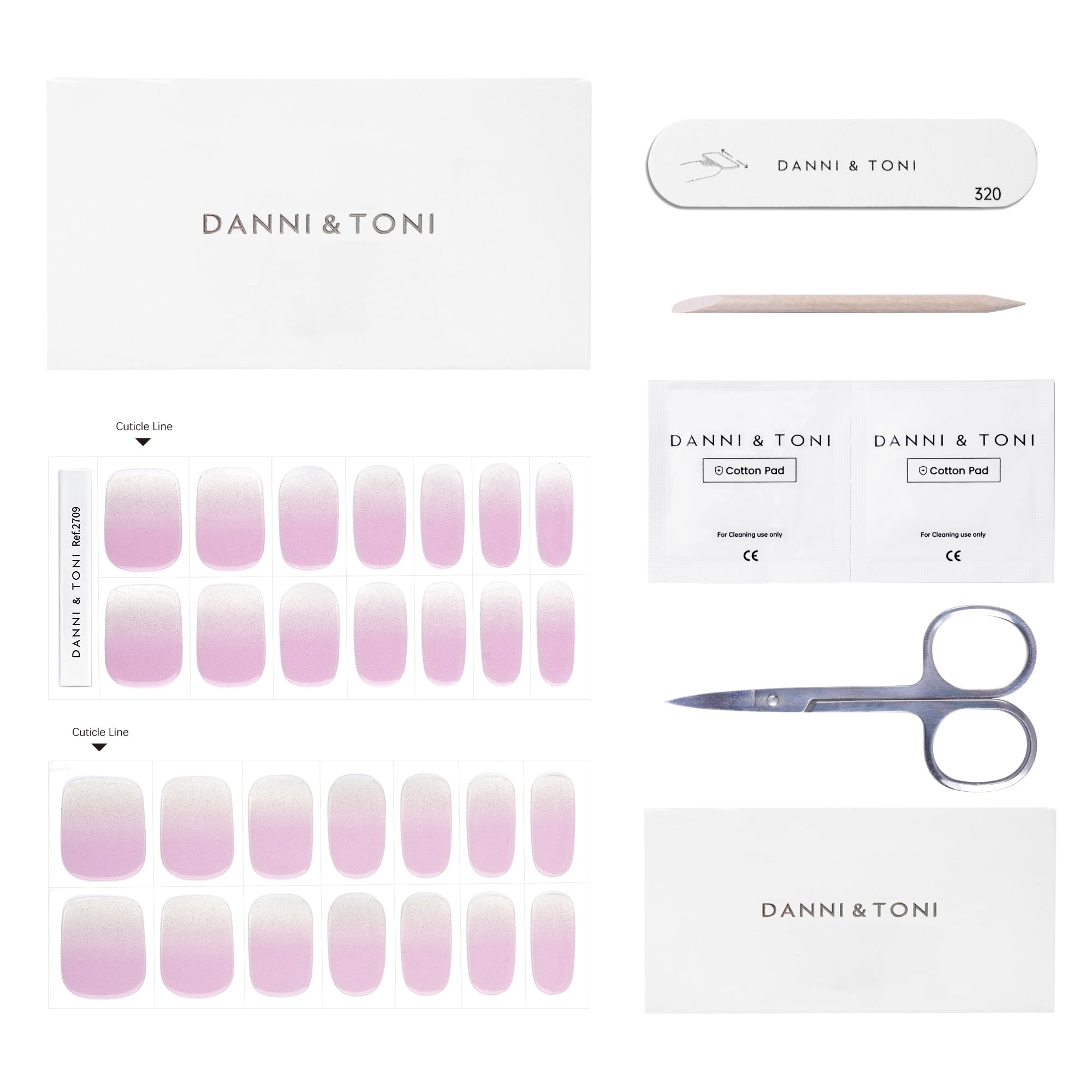 DANNI & TONI Semi-Cured Gel Nail Strips – Lavender Gradient (Lilac Sheen), 28 Wraps