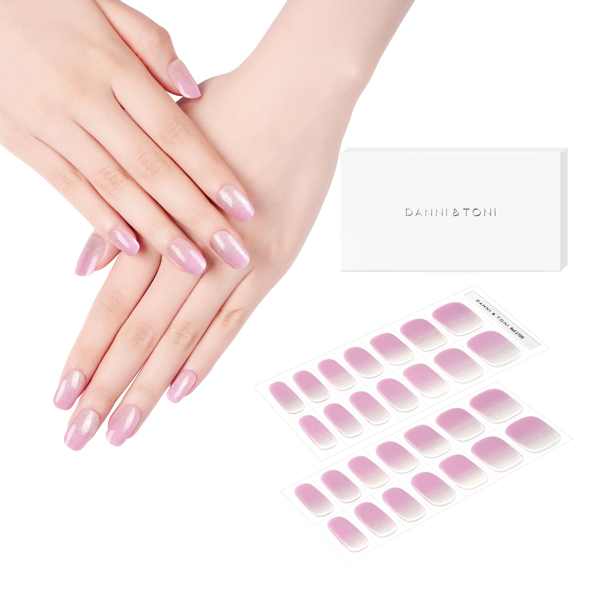 DANNI & TONI Semi-Cured Gel Nail Strips – Lavender Gradient (Lilac Sheen), 28 Wraps