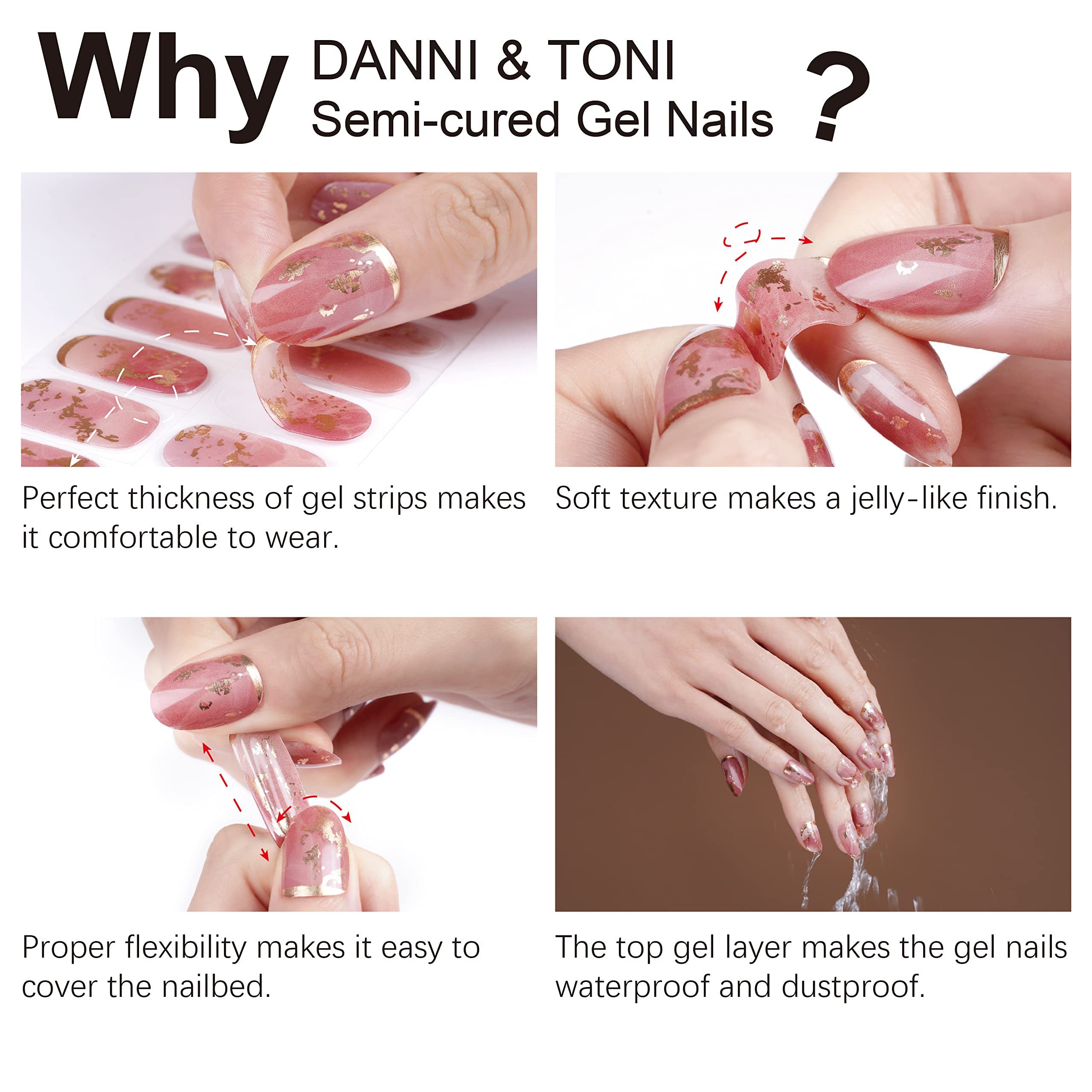 DANNI & TONI Semi Cured Gel Nail Wraps – White French Tips, Pink Nail Wraps (28 Stickers)