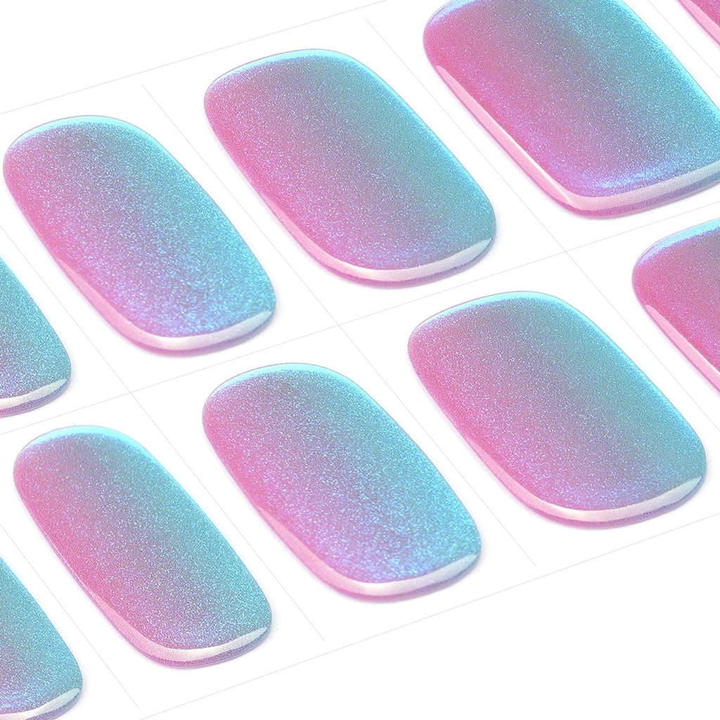 DANNI & TONI Chrome Dream Semi-Cured Gel Nail Strips – Holographic Aurora Nails, 28 Stickers