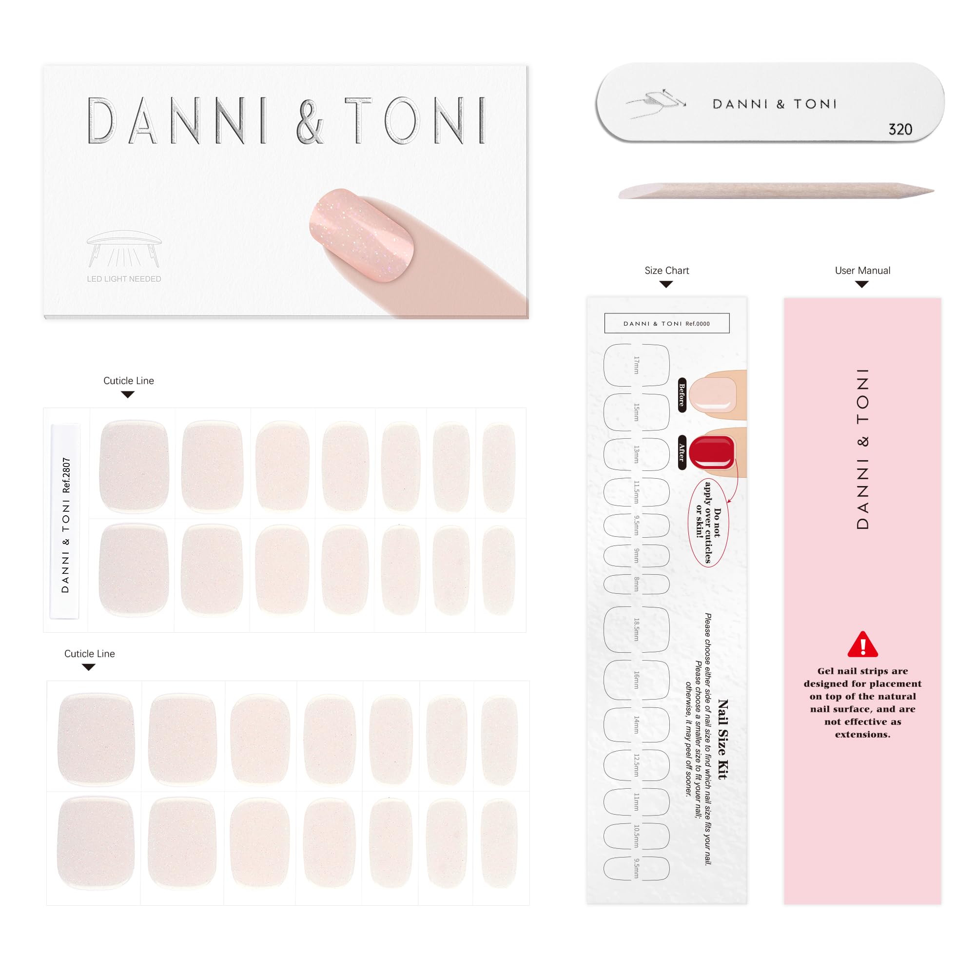 DANNI & TONI Mermaid Glitters Aurora Gel Nail Stickers – Semi-Cured Nail Wraps (28 pcs)