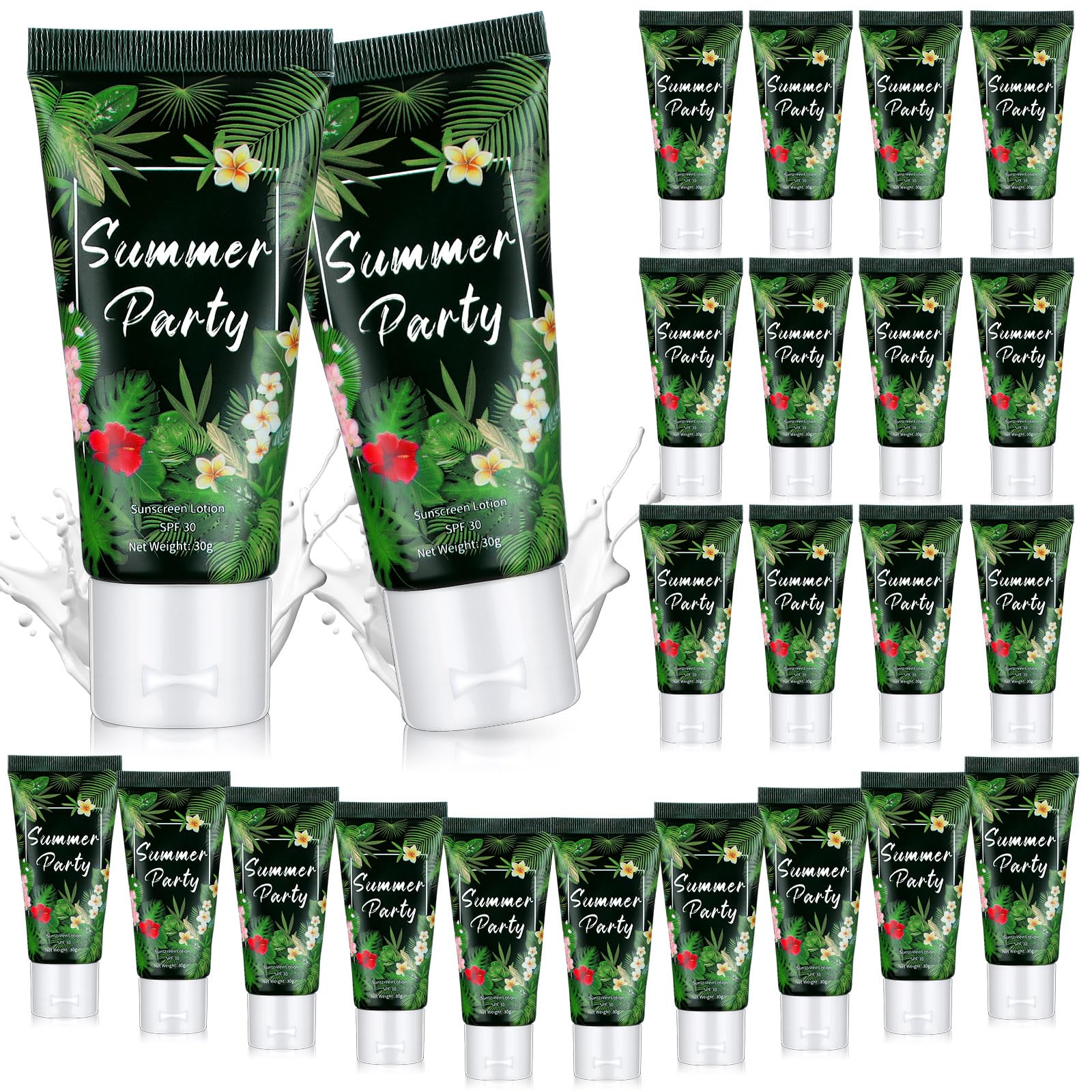 Dansib 24 Pcs Mini Sunscreen Bulk — SPF 30 Travel Size 1oz for Weddings (White Cream, Tropical)