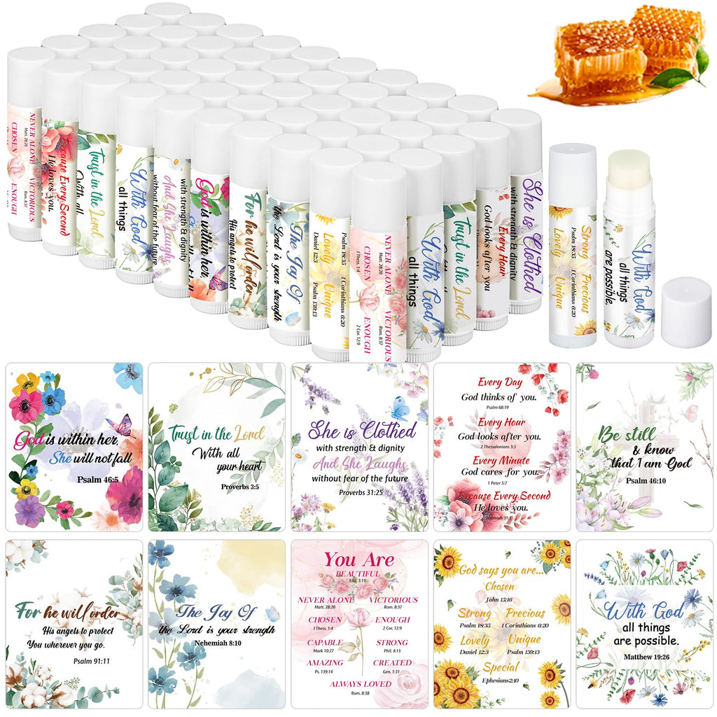 Dansib 50 Pcs Christian Lip Balm Set – Bible Verse Floral Gift Pack for Women & Men