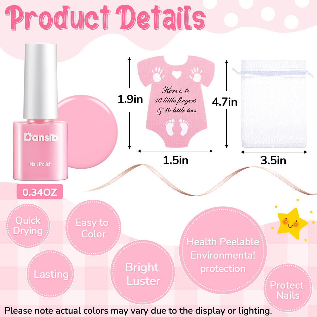 Dansib 12‑Piece Pink Nail Polish Set – Baby Shower Favors with Gift Bags & Ribbon